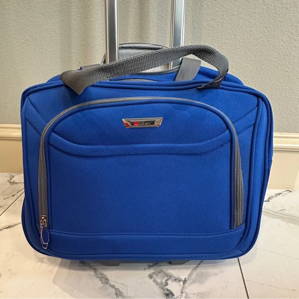 Delsey Underseat Carry On Rolling Tote Blue Softside Travel Bag